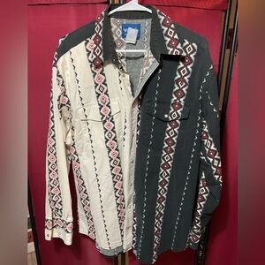 Vintage Wrangler Brushpopper Black White Red Aztec Western Shirt XXL